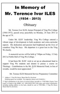 Obituary - In Memory of Mr. Terence Ivor ILES